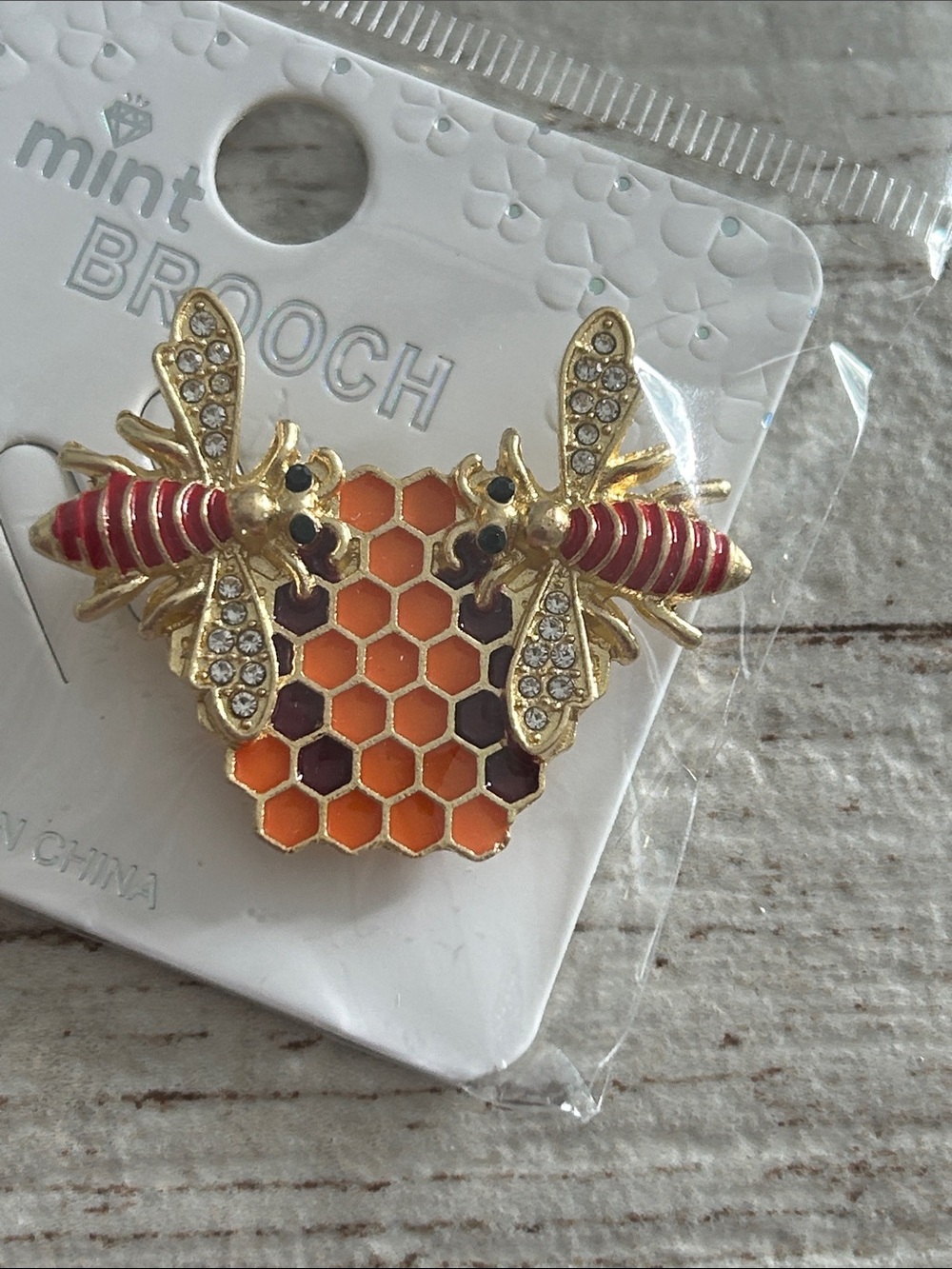 5/$25 Mint Gold Bee Brooch with Red and Orange Enamel
